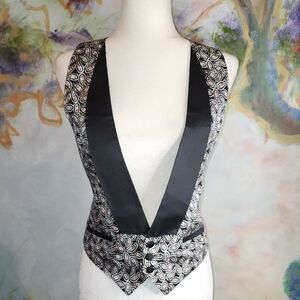Black And White 100% Silk Asymmetrical Vest with Notched Collar